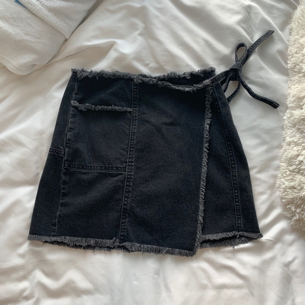 COPY - UO Black Mini Denim Wrap Skirt